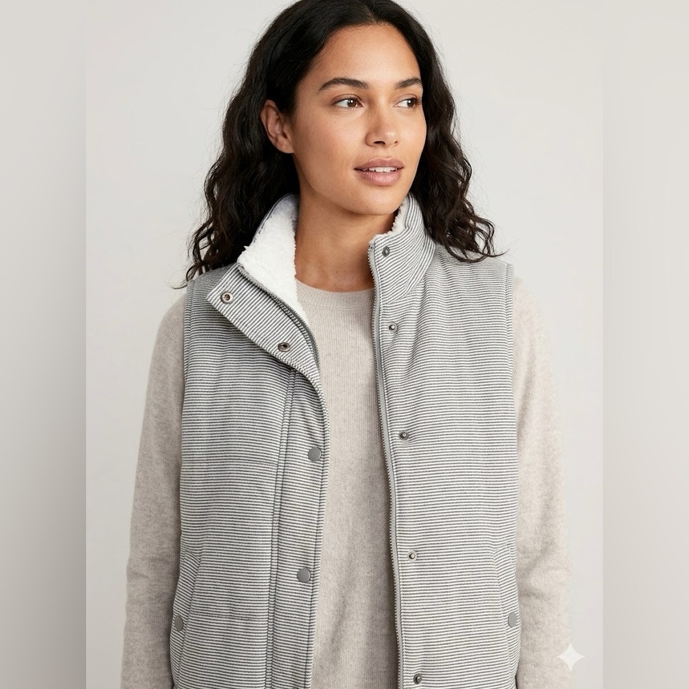 Coastal Boho Striped Vest Sherpa Lined Gray Western Cabin Core